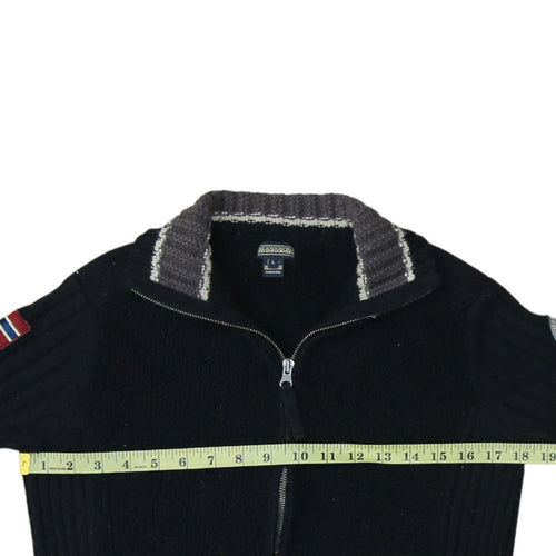 Napapijri Women Black Wool Full Zip Jumper L Winter Casual Knit