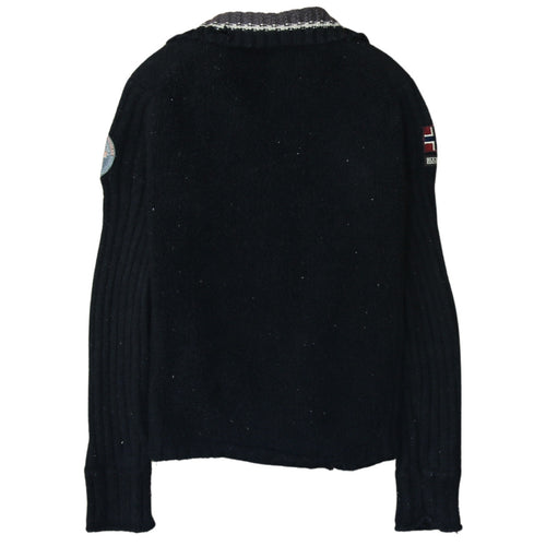 Napapijri Women Black Wool Full Zip Jumper L Winter Casual Knit