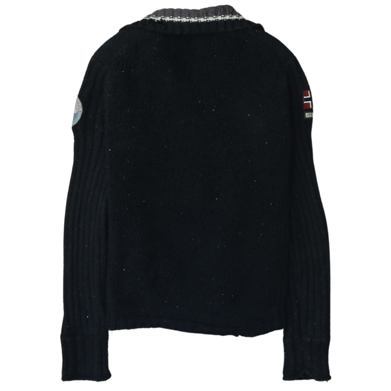 Napapijri Women Black Wool Full Zip Jumper L Winter Casual Knit
