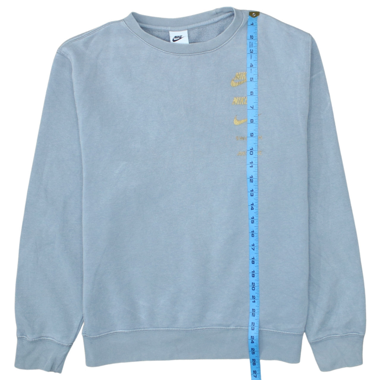 Nike Mens Grey Small Crew Neck Pullover Sweatshirt with Gold Logo