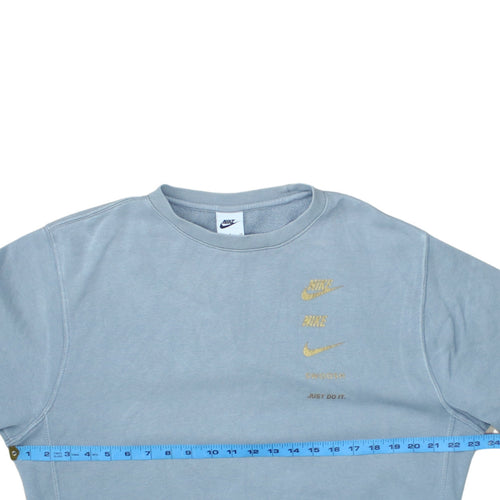 Nike Mens Grey Small Crew Neck Pullover Sweatshirt with Gold Logo