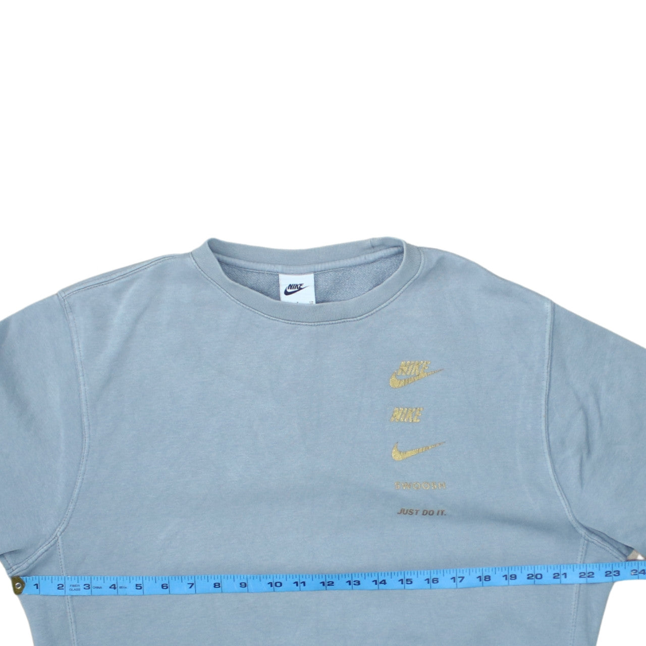 Nike Mens Grey Small Crew Neck Pullover Sweatshirt with Gold Logo