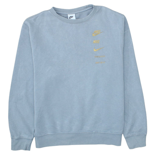 Nike Mens Grey Small Crew Neck Pullover Sweatshirt with Gold Logo