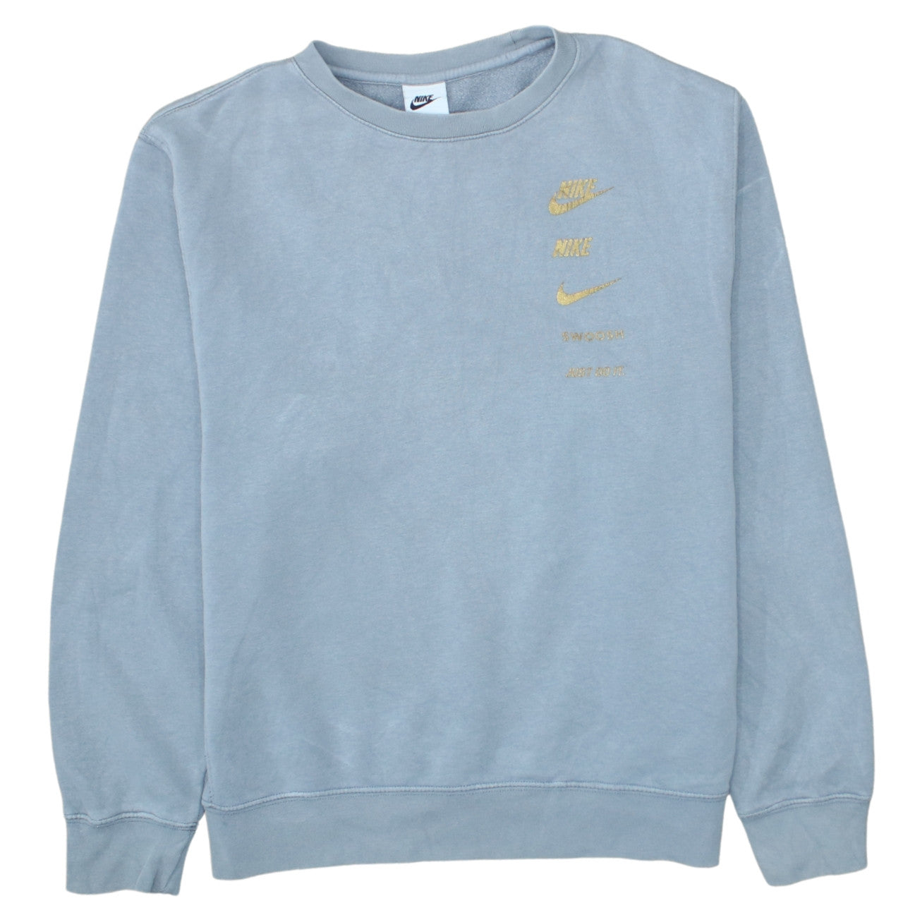 Nike Mens Grey Small Crew Neck Pullover Sweatshirt with Gold Logo