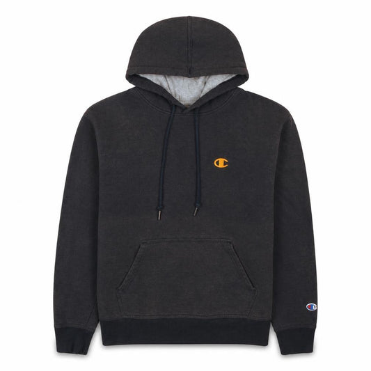 Front view of Champion Men's Black Pullover Hoodie Small Logo Fleece
