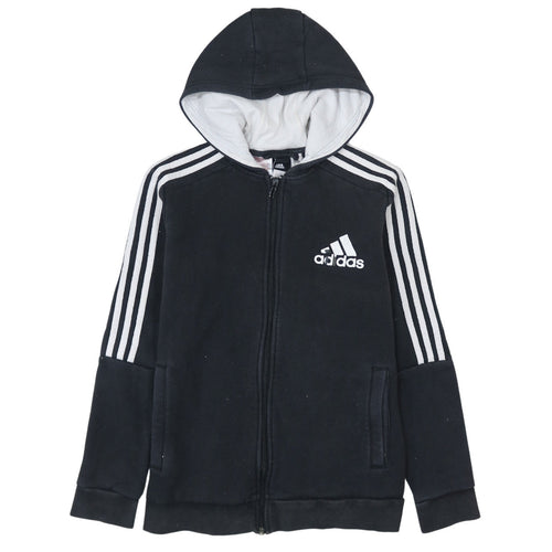 Adidas Boys Black Full Zip Hoodie 10-11 Years Hooded Sweatshirt