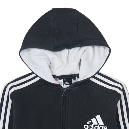 Adidas Boys Black Full Zip Hoodie 10-11 Years Hooded Sweatshirt