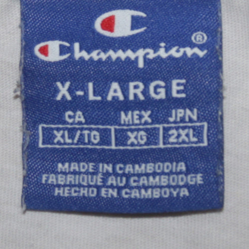 Champion Men Beige Logo Short Sleeve Crew Neck T-Shirt XL