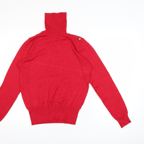 Wallis Women’s Red Roll Neck Button Detail Jumper UK 12