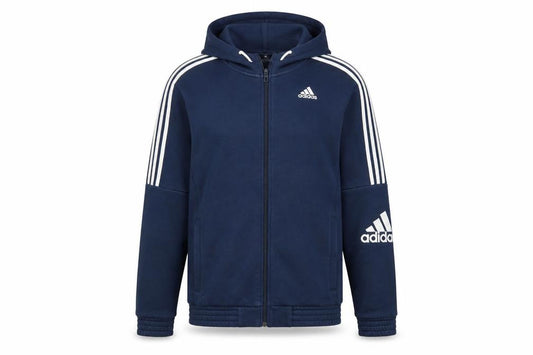 Front view of Adidas Men's Blue Full Zip Hoodie, size S, Sports Fleece