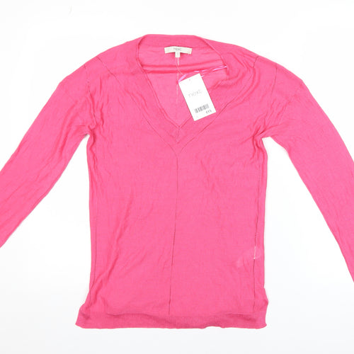 Next Women's Pink V-Neck Long Sleeve Pullover Jumper Size 8