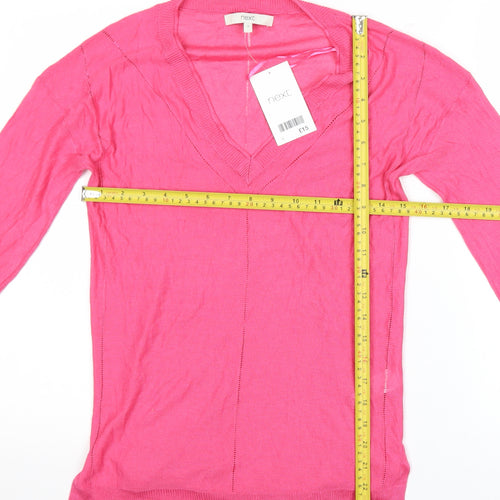Next Women's Pink V-Neck Long Sleeve Pullover Jumper Size 8