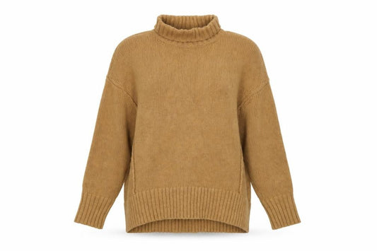 Front view of French Connection Women Camel Wool Blend Roll Neck Jumper, size S