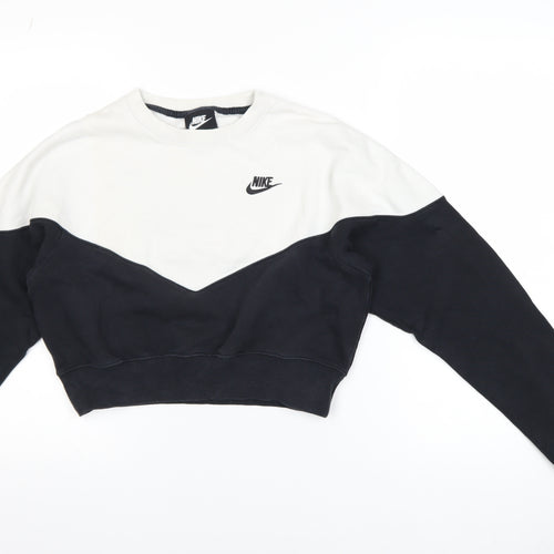 Nike Women Black & Beige Colourblock Cropped Pullover Sweatshirt Size S