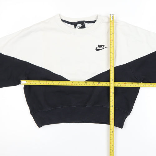 Nike Women Black & Beige Colourblock Cropped Pullover Sweatshirt Size S