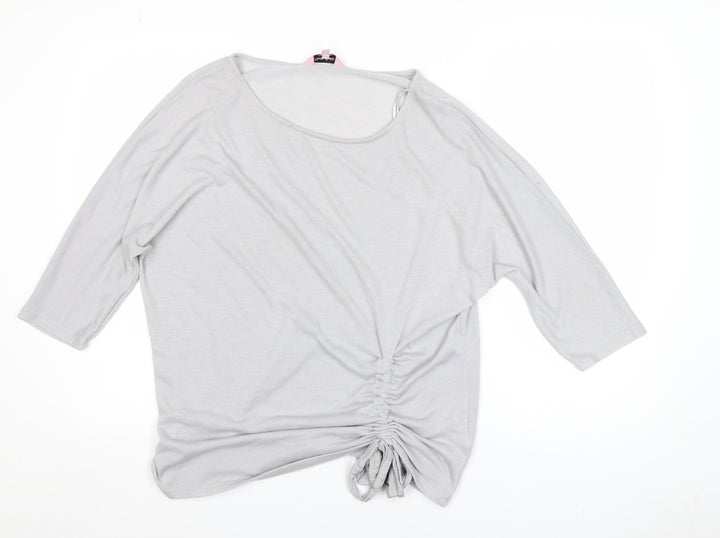 Phase Eight Women Grey 3/4 Sleeve Ruched Tunic Top Size 16