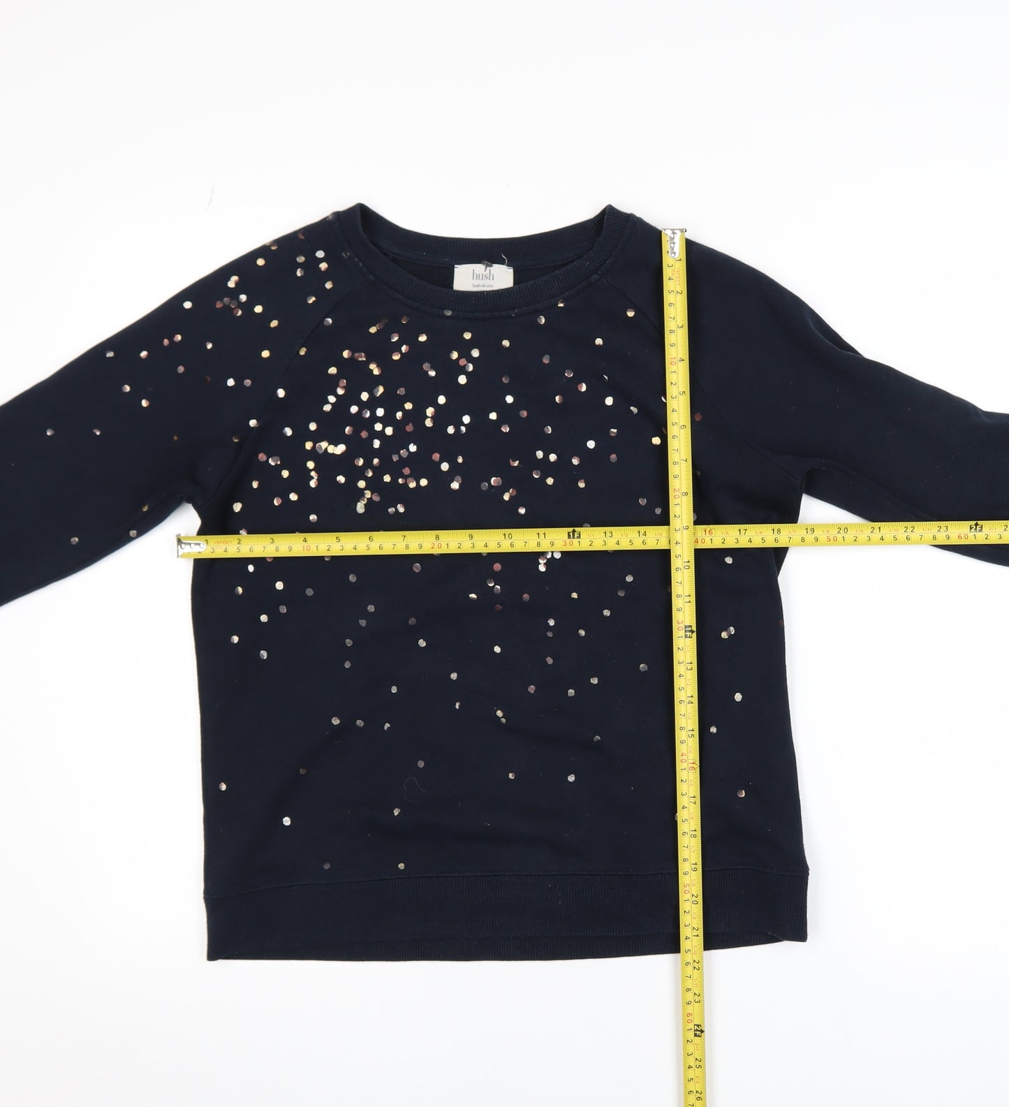 Hush Womens Navy Sequin Pullover Sweatshirt XS