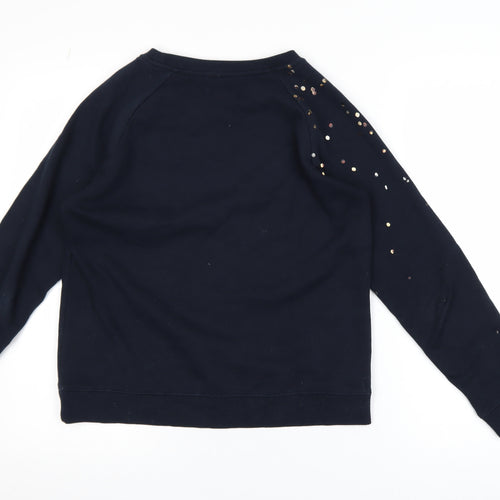 Hush Womens Navy Sequin Pullover Sweatshirt XS
