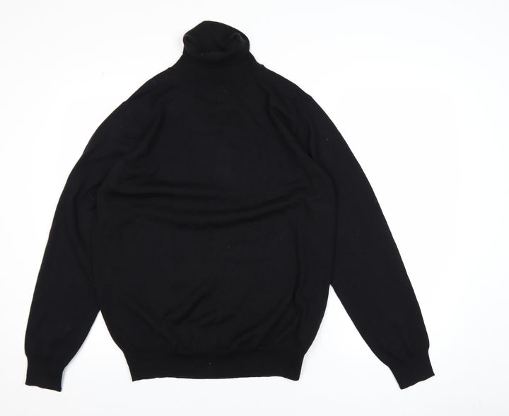 Simon Carter Men's Black Merino Wool Roll Neck Jumper L