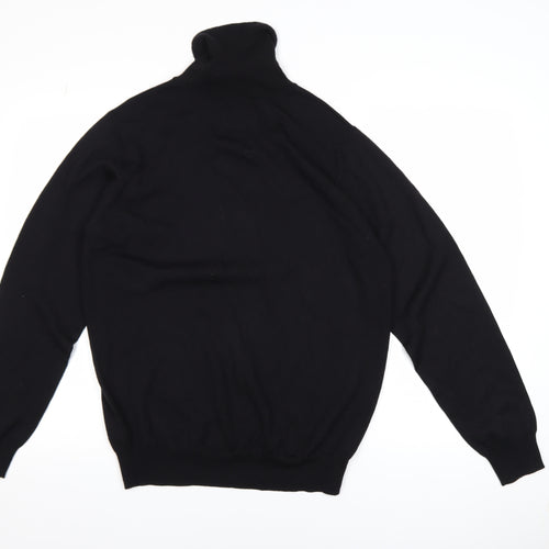 Simon Carter Men's Black Merino Wool Roll Neck Jumper L
