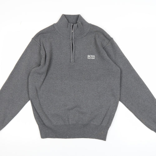Hugo Boss Men's Grey 1/2 Zip High Neck Knit Sweatshirt Size M
