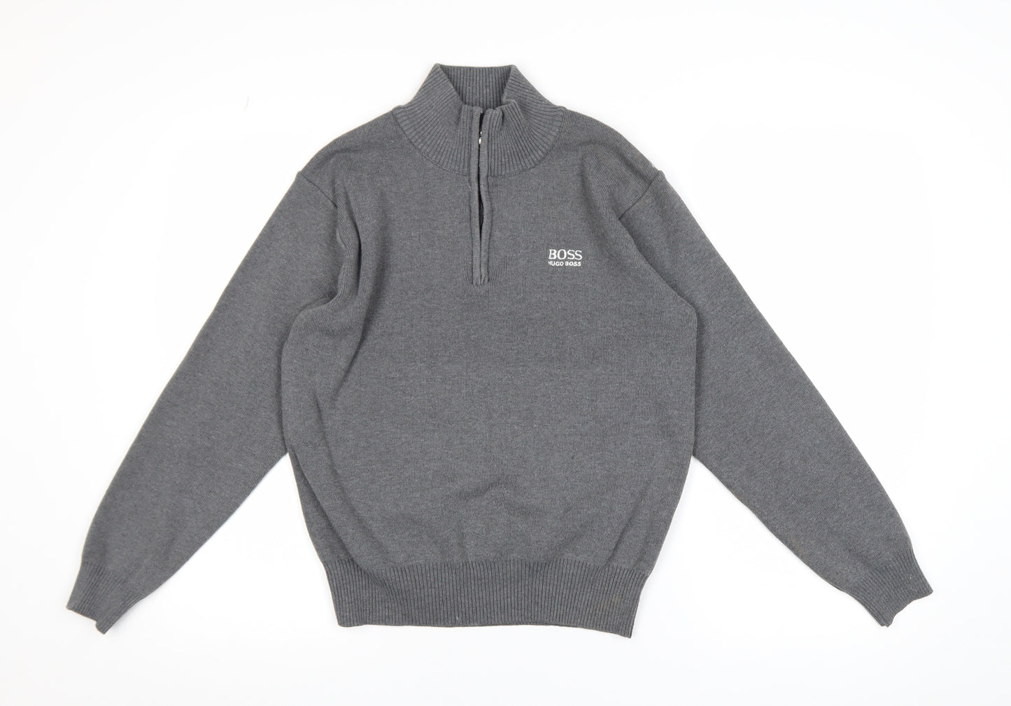 Hugo Boss Men's Grey 1/2 Zip High Neck Knit Sweatshirt Size M
