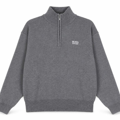 Hugo Boss Men's Grey 1/2 Zip High Neck Knit Sweatshirt Size M