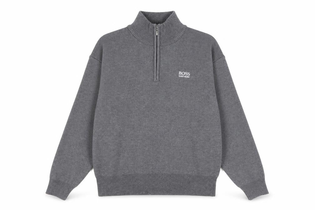 Hugo Boss Men's Grey 1/2 Zip High Neck Knit Sweatshirt Size M