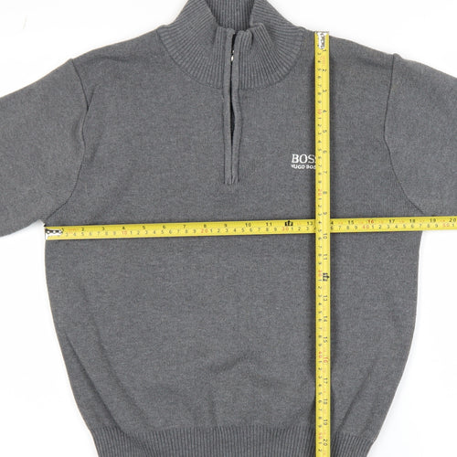 Hugo Boss Men's Grey 1/2 Zip High Neck Knit Sweatshirt Size M