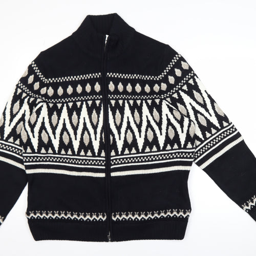 Marks and Spencer Men's Black XL Full Zip Fair Isle Jumper