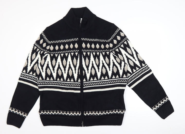 Marks and Spencer Men's Black XL Full Zip Fair Isle Jumper
