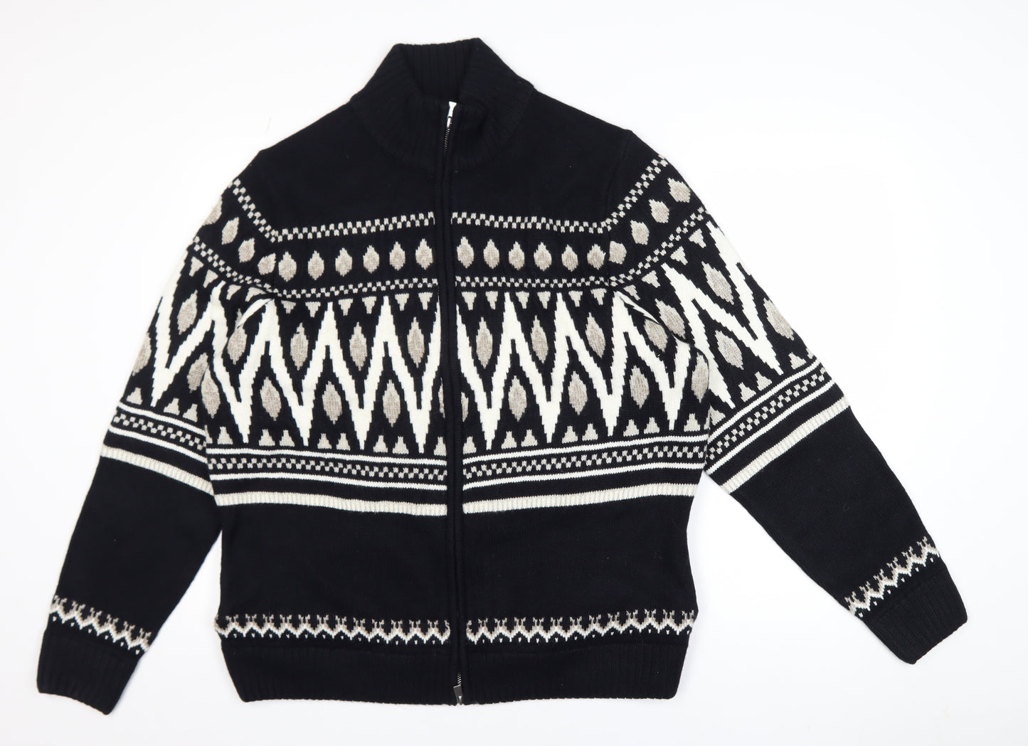 Marks and Spencer Men's Black XL Full Zip Fair Isle Jumper
