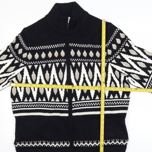 Marks and Spencer Men's Black XL Full Zip Fair Isle Jumper