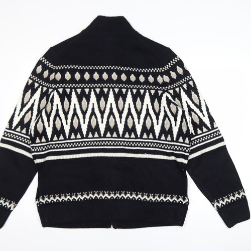 Marks and Spencer Men's Black XL Full Zip Fair Isle Jumper