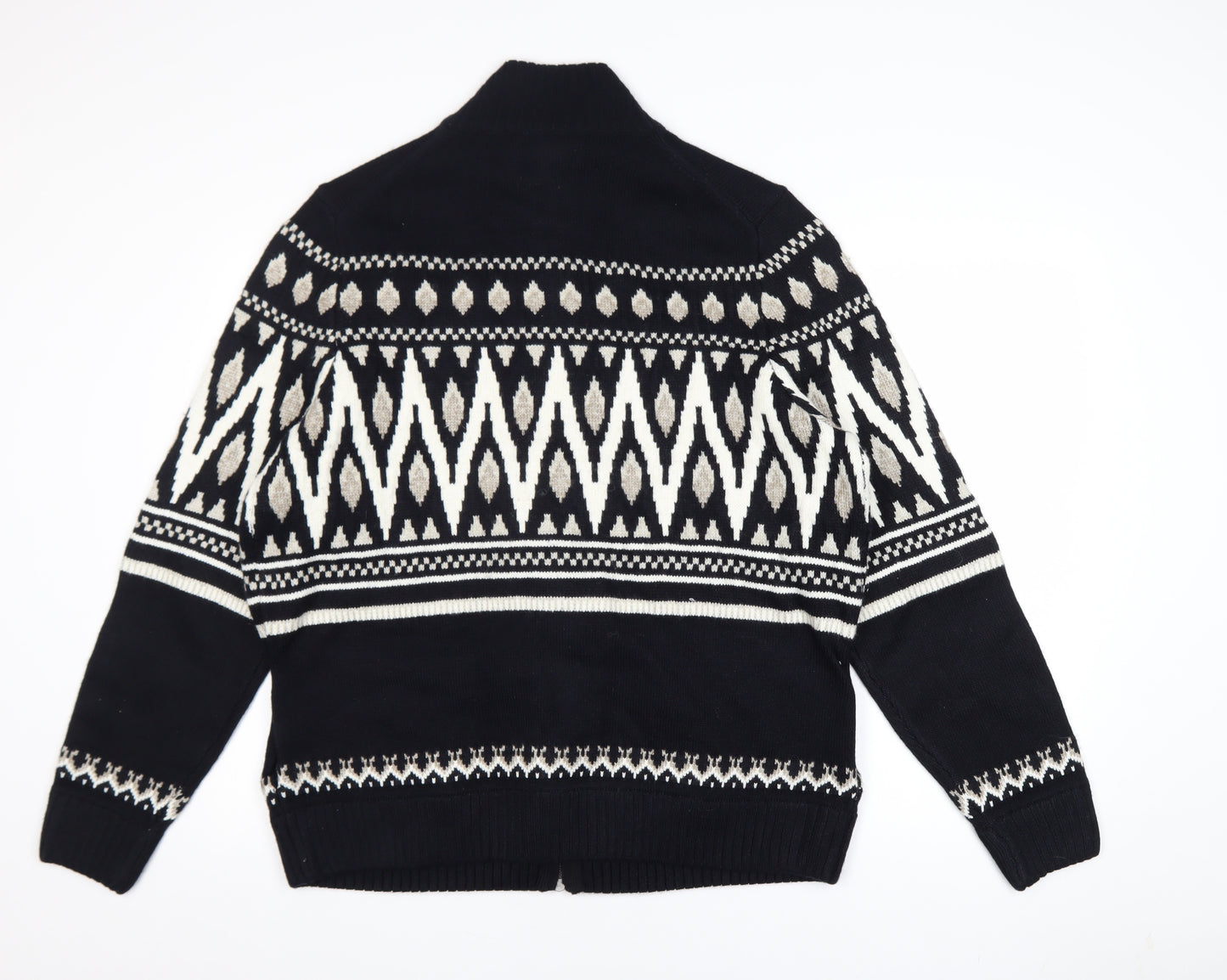 Marks and Spencer Men's Black XL Full Zip Fair Isle Jumper