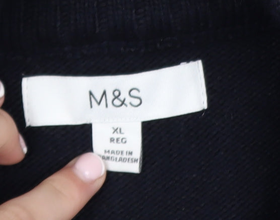 Marks and Spencer Men's Black XL Full Zip Fair Isle Jumper