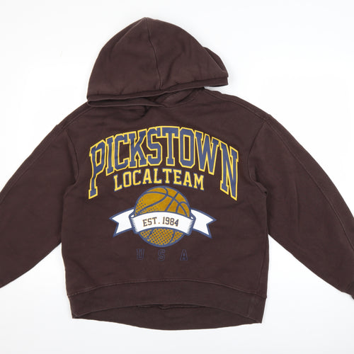Zara Womens Brown Pickstown Graphic Pullover Hoodie Size S