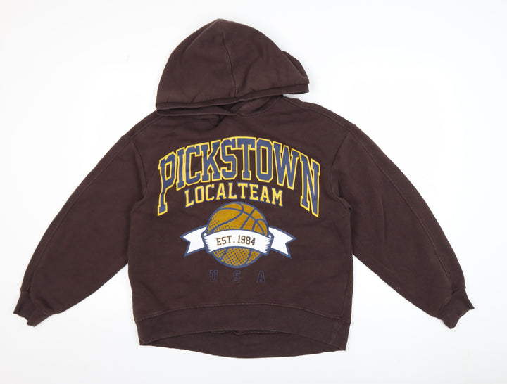 Zara Womens Brown Pickstown Graphic Pullover Hoodie Size S
