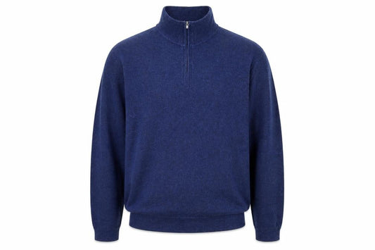 Front view of Hudson River Men’s Blue Cotton Blend 1/4 Zip Jumper XL