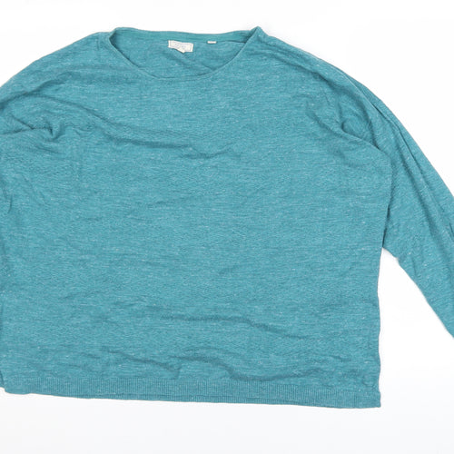 Fat Face Women Green Linen Cotton Crew Neck Jumper Size 12