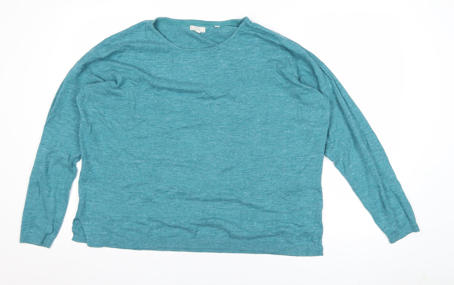 Fat Face Women Green Linen Cotton Crew Neck Jumper Size 12