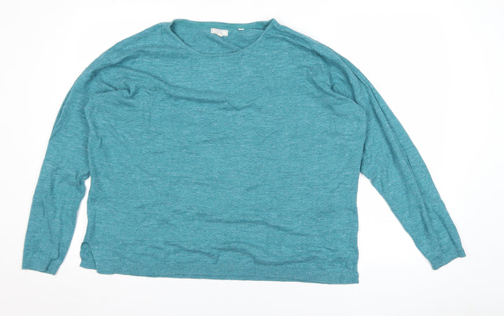 Fat Face Women Green Linen Cotton Crew Neck Jumper Size 12