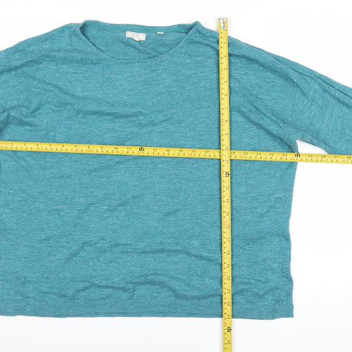 Fat Face Women Green Linen Cotton Crew Neck Jumper Size 12