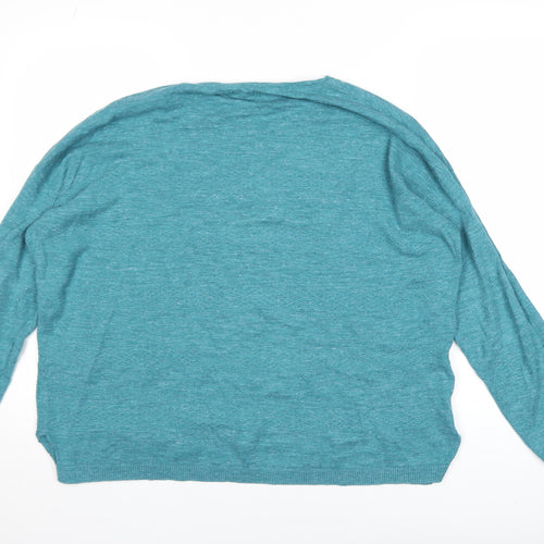 Fat Face Women Green Linen Cotton Crew Neck Jumper Size 12