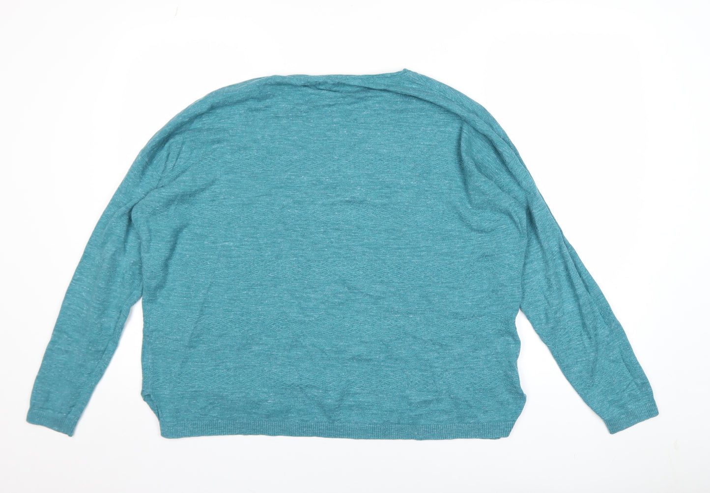 Fat Face Women Green Linen Cotton Crew Neck Jumper Size 12
