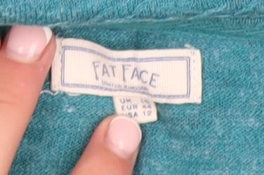 Fat Face Women Green Linen Cotton Crew Neck Jumper Size 12