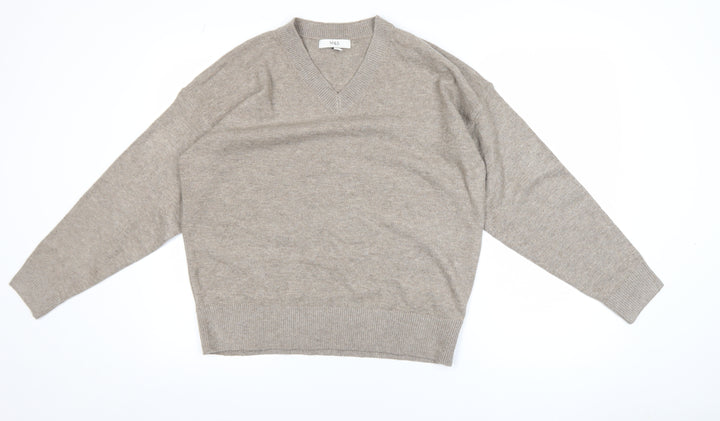 Marks and Spencer Women Beige Wool Blend V-Neck Jumper M