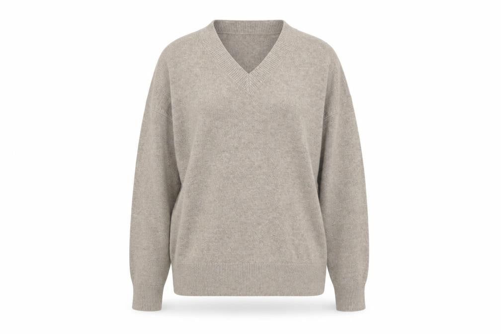Front view of Marks & Spencer Women Beige Wool Blend V-Neck Jumper M