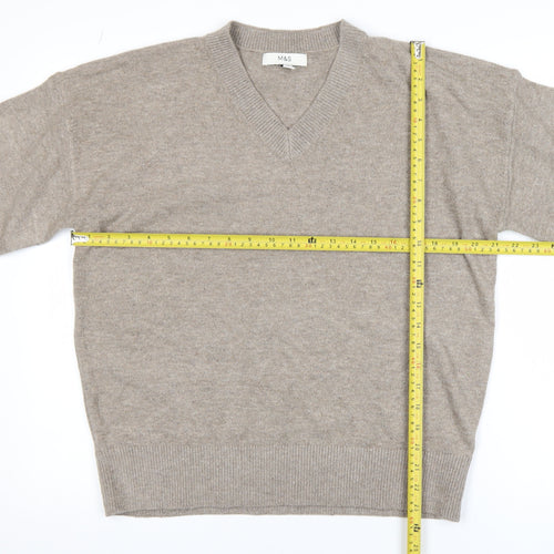 Marks and Spencer Women Beige Wool Blend V-Neck Jumper M