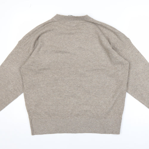 Marks and Spencer Women Beige Wool Blend V-Neck Jumper M